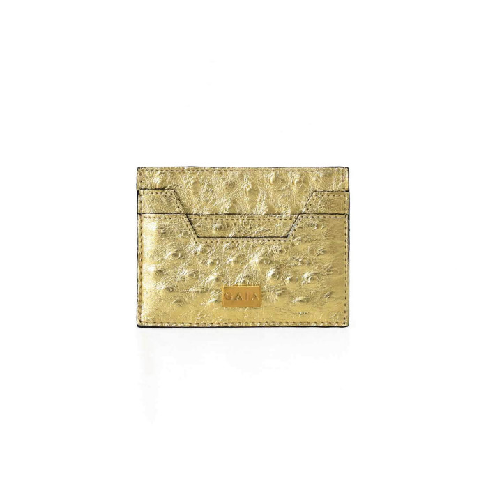 Cardholder Hex Cut Ostrich - Gold
