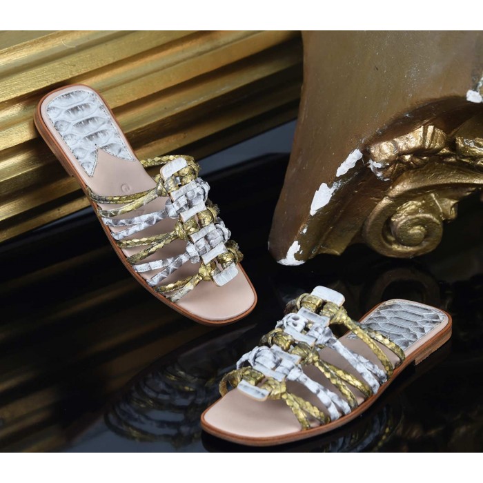 Roman Shoes - Multi White and Gold