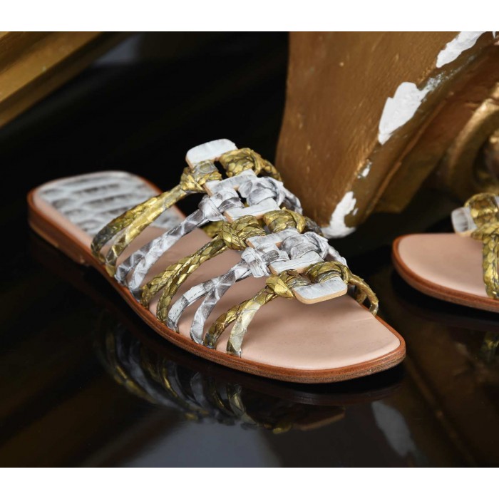 Roman Shoes - Multi White and Gold