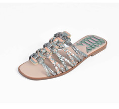 Roman Shoes - Metallic Green and Salmon