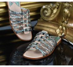 Roman Shoes - Metallic Green and Salmon