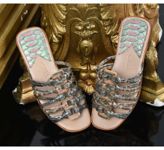 Roman Shoes - Metallic Green and Salmon